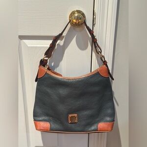 Dooney and Bourke Saffiano Navy and Tan Leather Shoulder Bag